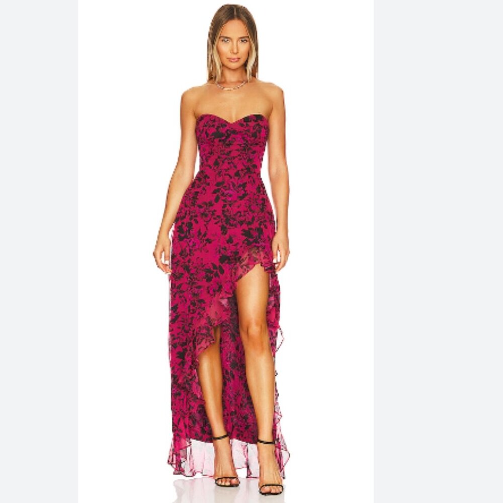 Amanda Uprichard Strapless Floral Dress - Pink and Black